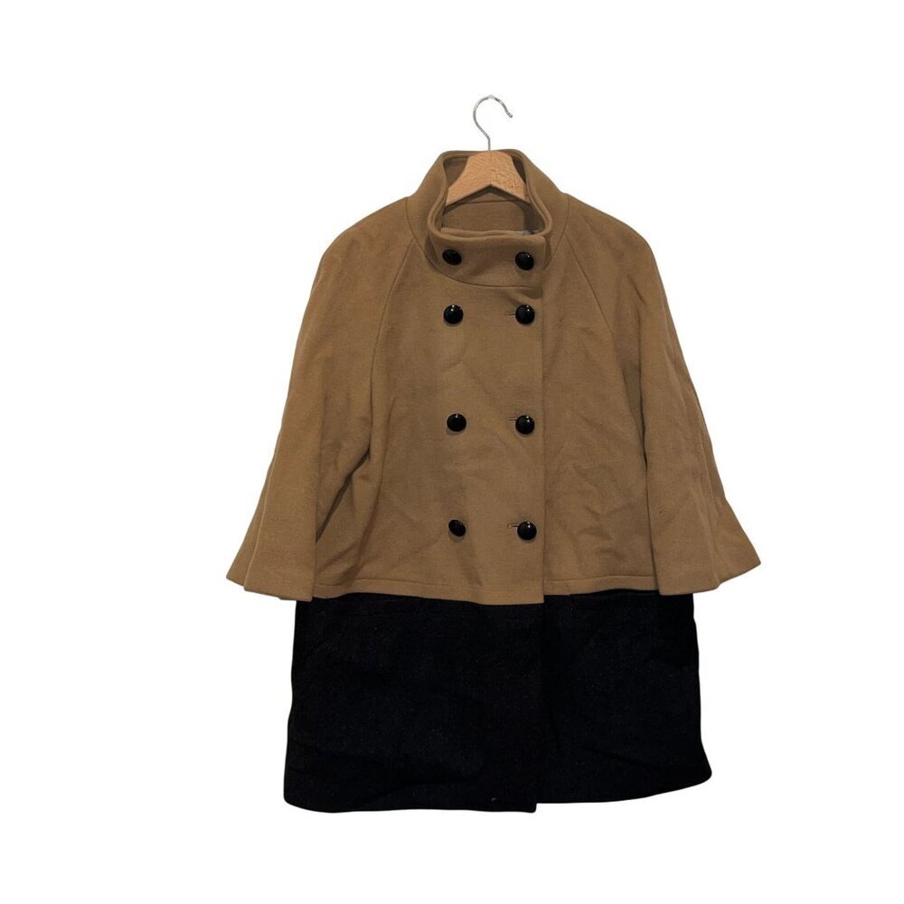 COACH Wool Angora two tones Coat Black Beige logo buttons sz Medium - Picture 2 of 9